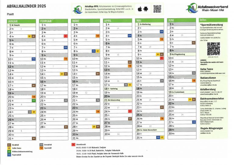 Abfallkalender für das neue Jahr 2025 – Plaidt